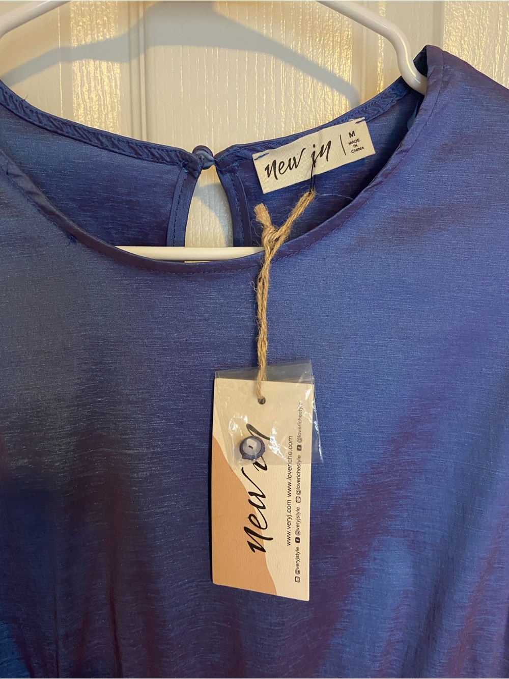 Blue and purple Puff Sleeve Midi Dress - Picture 2 of 4